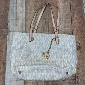 Michael Kors | White MK Print Large Shoulder Bag